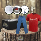 Kit Camiseta Texas de Poliéster Premium e Calça Jeans de Alfaiataria + BRINDES: Cinto, Boné e Colar