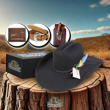 Kit Chapéu Country de Lã com Pena Personalizada + BRINDES: Cinto, Faca e Carteira