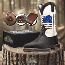 Kit Bota Ortopédica Masculina Country 2.0 em Couro Legítimo + BRINDES: Chapéu, Cinto e Carteira