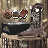 Kit Bota Ortopédica Masculina Country 2.0 em Couro Legítimo + BRINDES: Chapéu, Cinto e Carteira