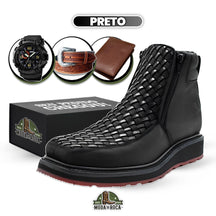 Kit Bota Iron Line Ortopédico Masculino de Couro Legítimo + 3 BRINDES: Cinto, Relógio e Carteira